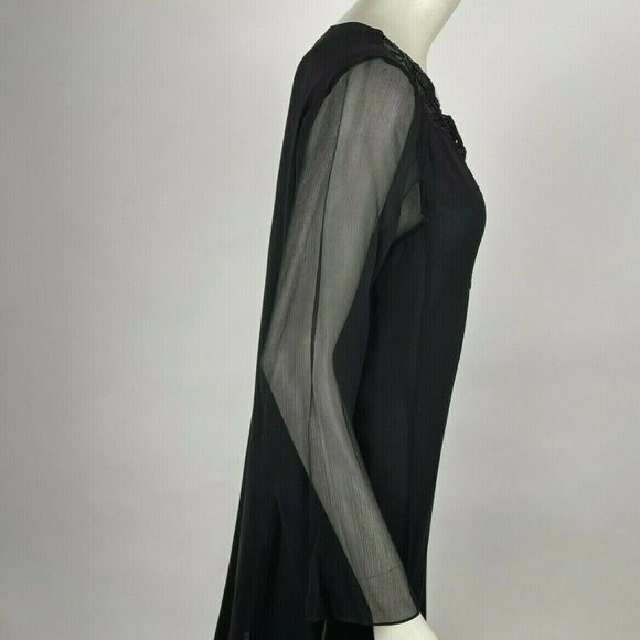 ECI NY Silk Embellished Tunic Top Sheer Lined Long Sleeve Side Slits Women M NWT - Picture 7 of 11